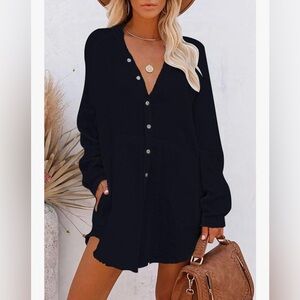 Women’s Oversized Shirt Dress Size Small - Mini Dress Button Down Pockets P2P 20